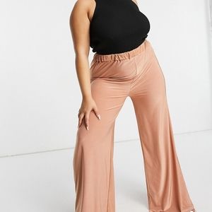 New ASOS Club L London Plus wide leg slouch trouser in camel sz 26